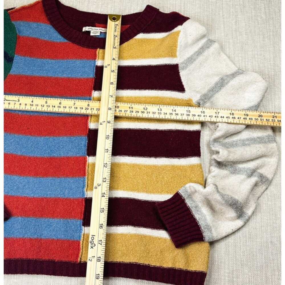 Vintage American Eagle Patchwork Stripe Sweater, Crew Neck, Size Small, Colorful - Picture 2 of 8